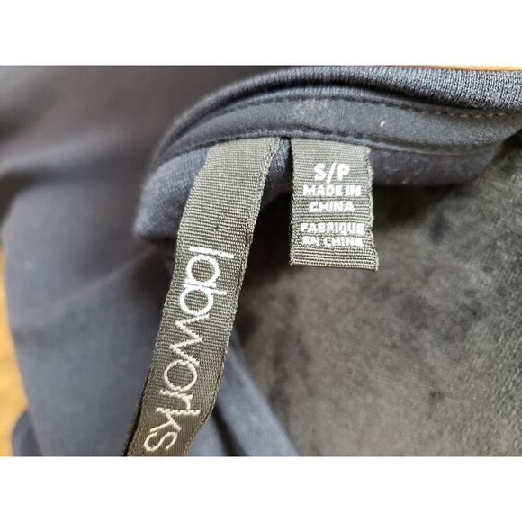 Labwork Faux Wrap Ruched Women's S-P Blue Polyester Short Sleeves Tie Waist Top - Picture 9 of 12